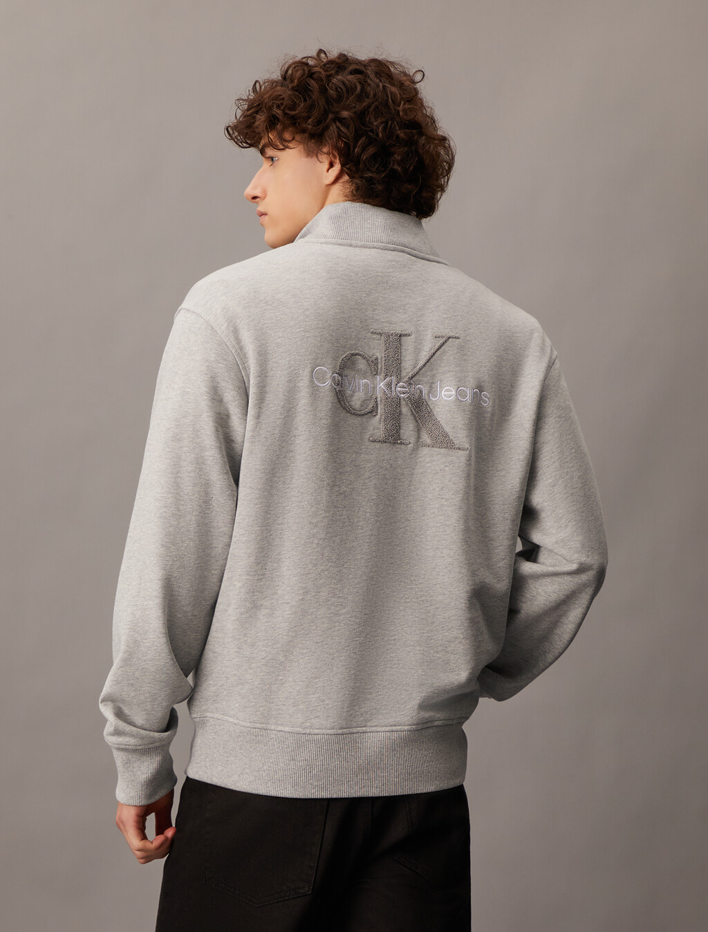 雪尼爾 Monogram 拉鍊領衛衣, Light Grey Heather, hi-res