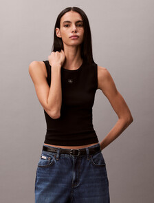 Monogram 標籤鏤空背心, Black, hi-res