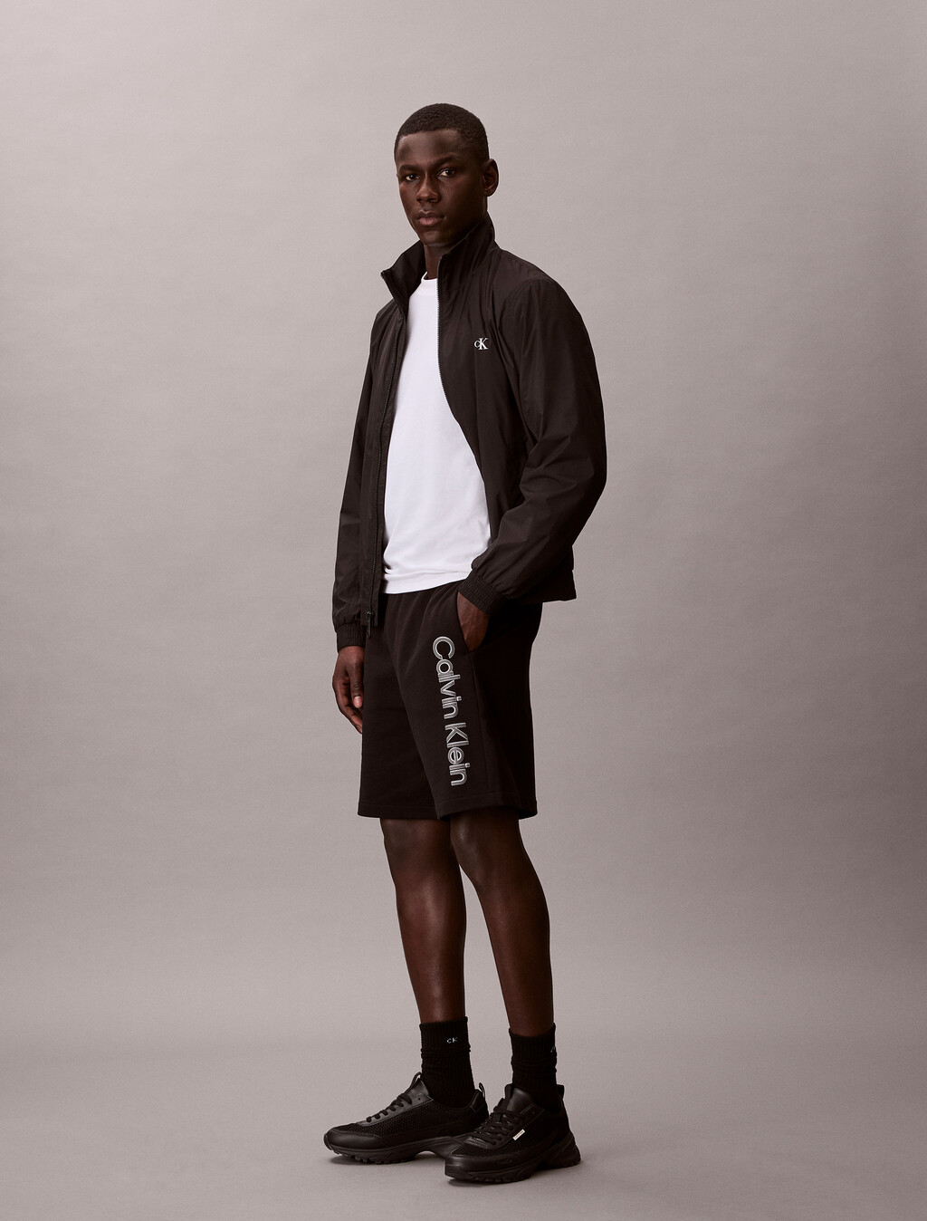 棉質毛圈印花短褲, Black, hi-res