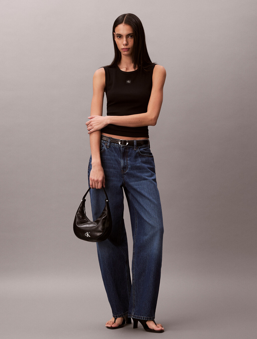 Monogram 標籤鏤空背心, Black, hi-res