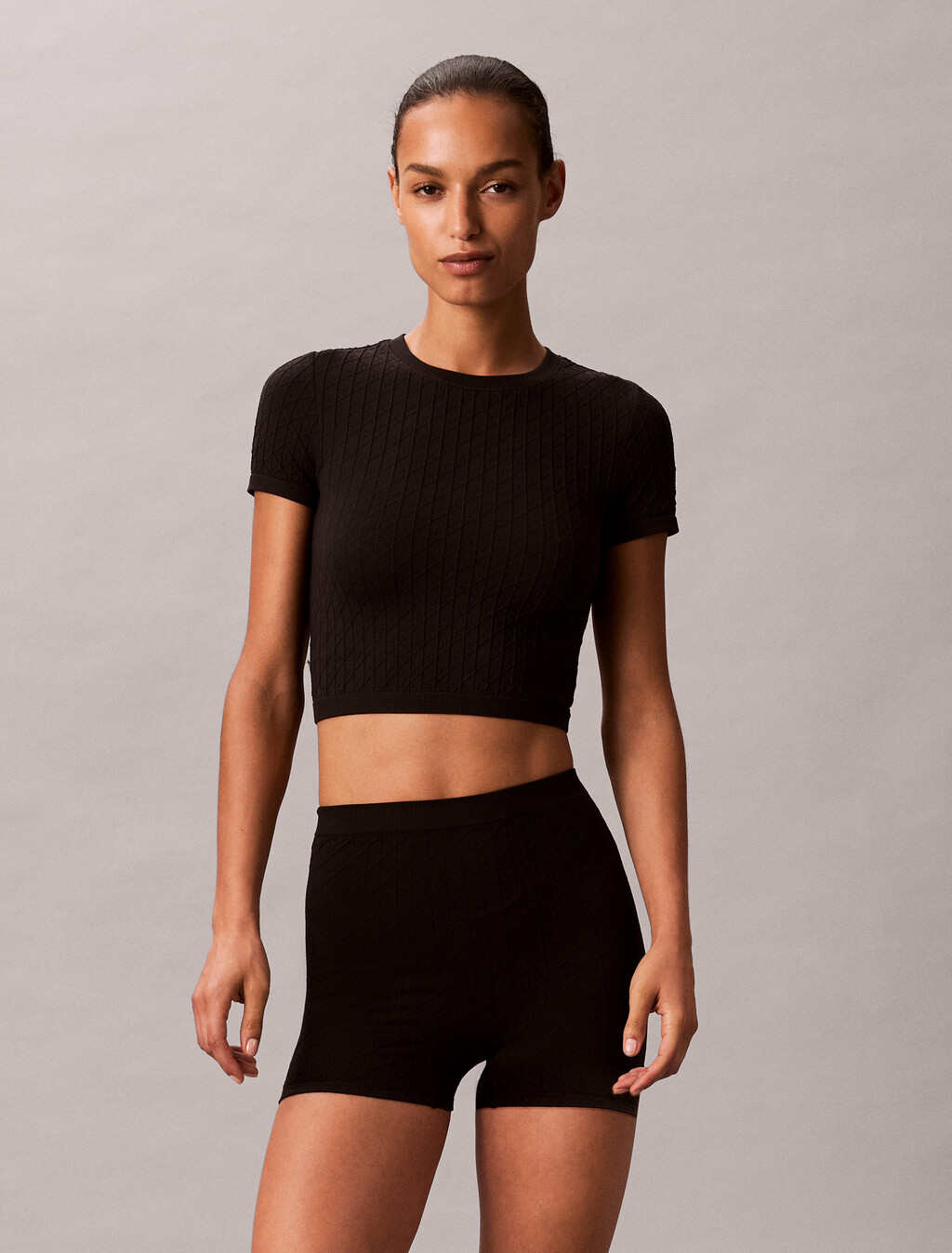 Rib Emblem Seamless Pyjama Top, Black, hi-res