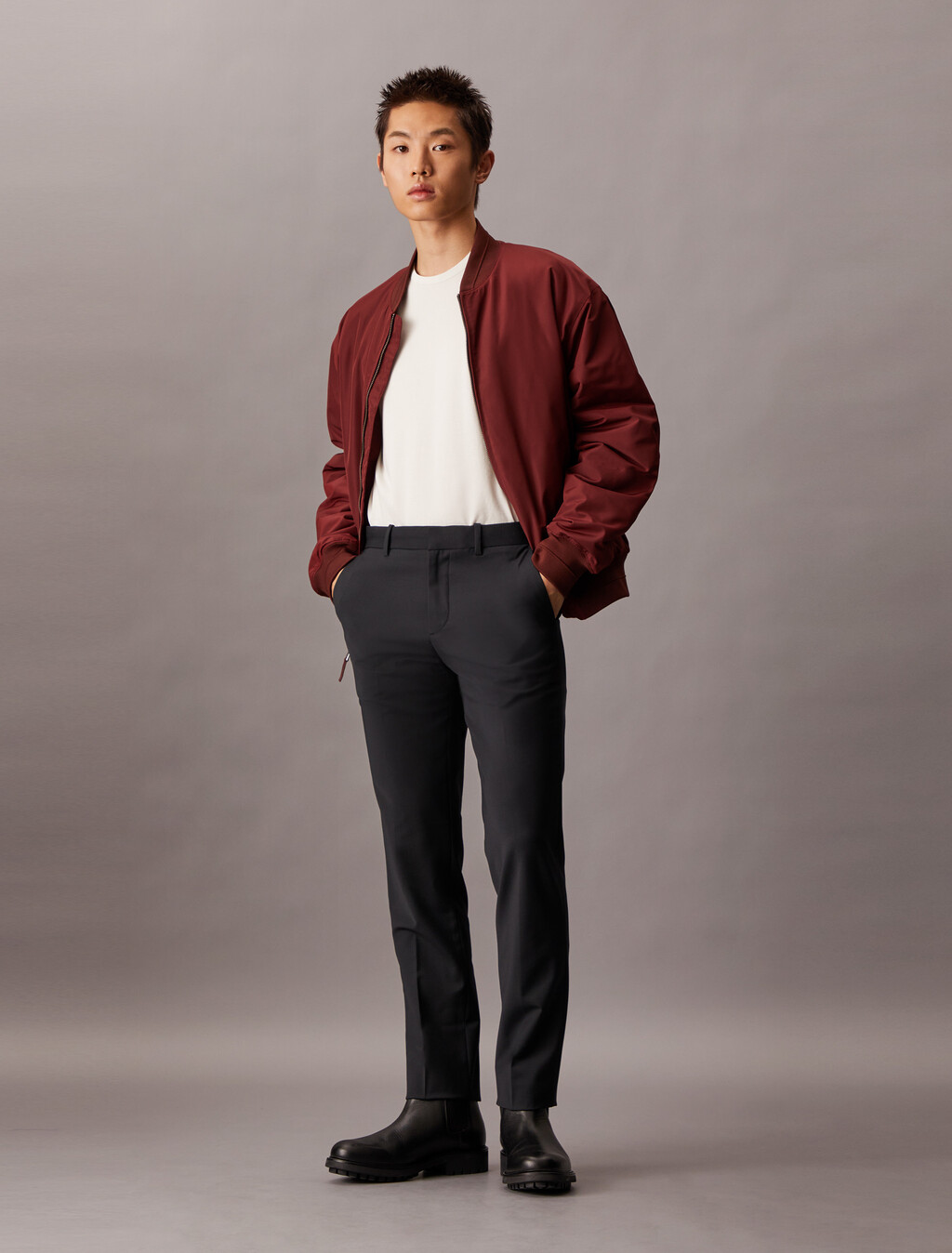Refined Wool Blend Slim Trouser, Black, hi-res