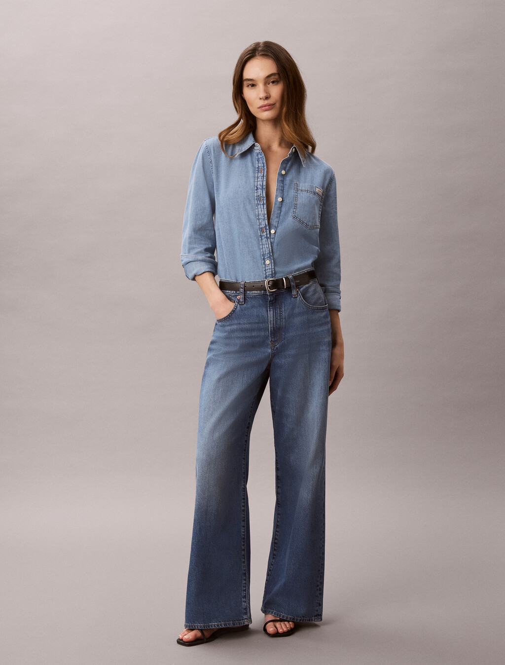 Wide Leg Linen Jeans, LANDMARK BLUE, hi-res
