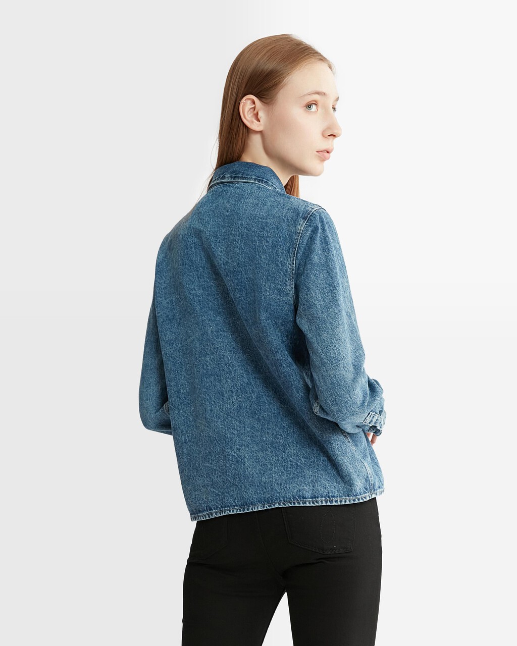 Stonewash Slim Denim Shirt, Denim Medium, hi-res