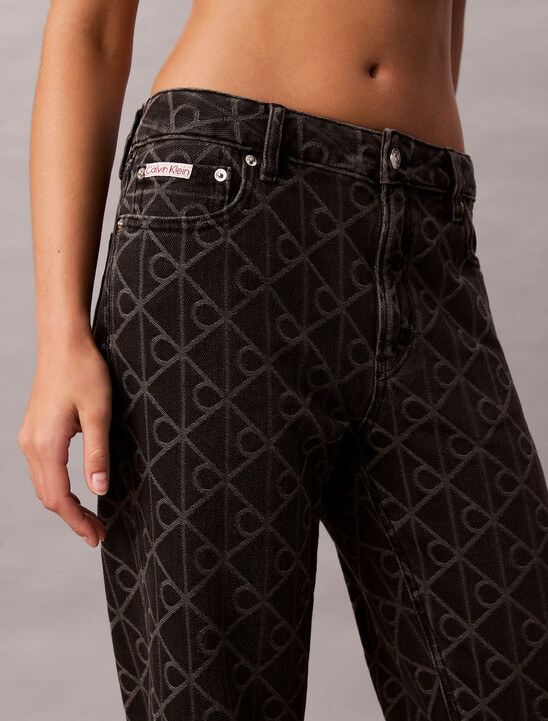 90s Straight Black Emblem Jacquard Jeans