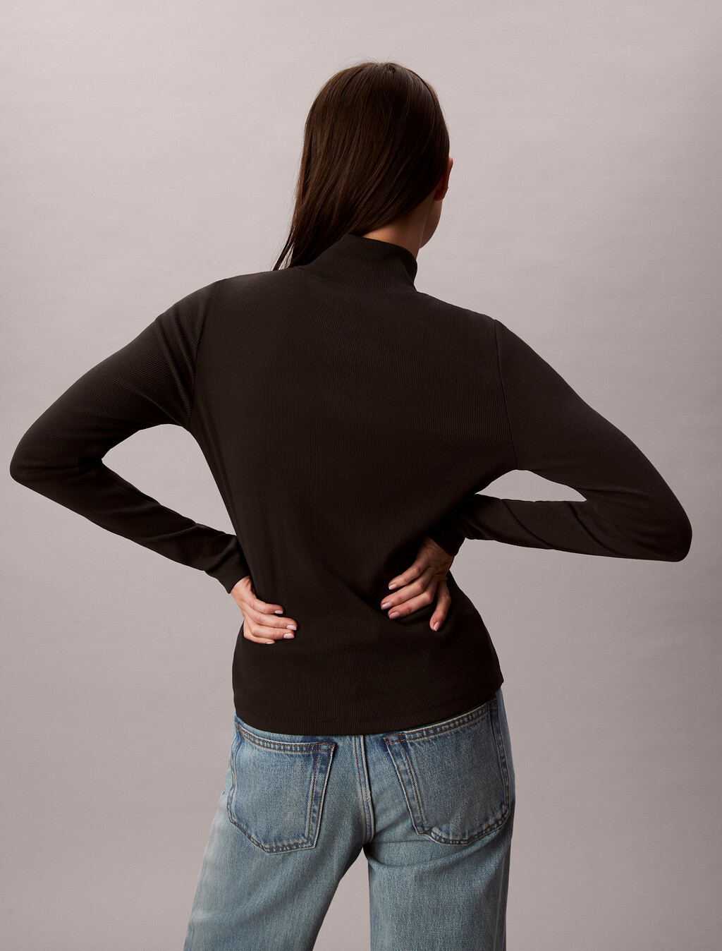 Ribbed Cotton Turtleneck Top, Black, hi-res