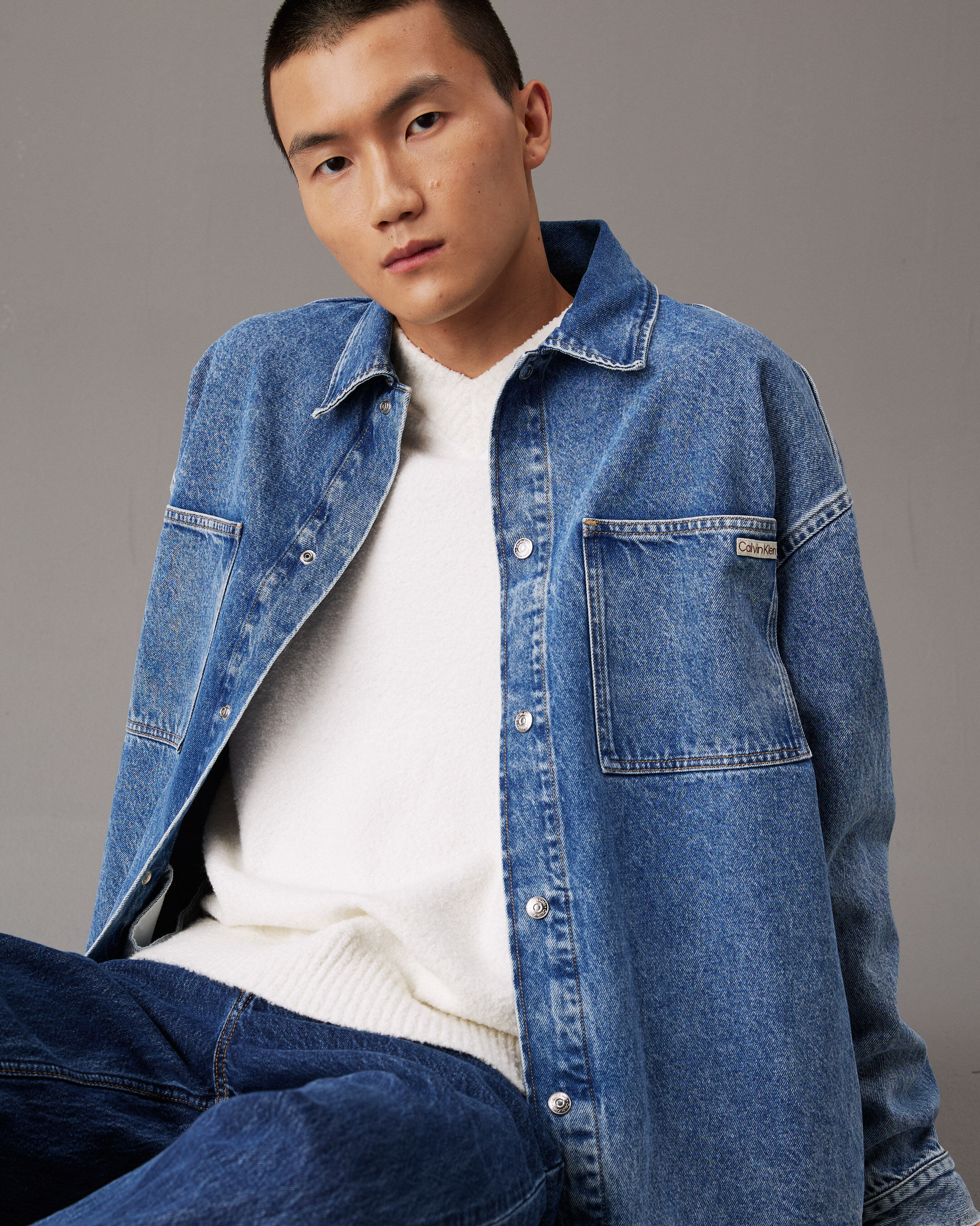Oversized Denim Shirt Jacket | blue | Calvin Klein Hong Kong