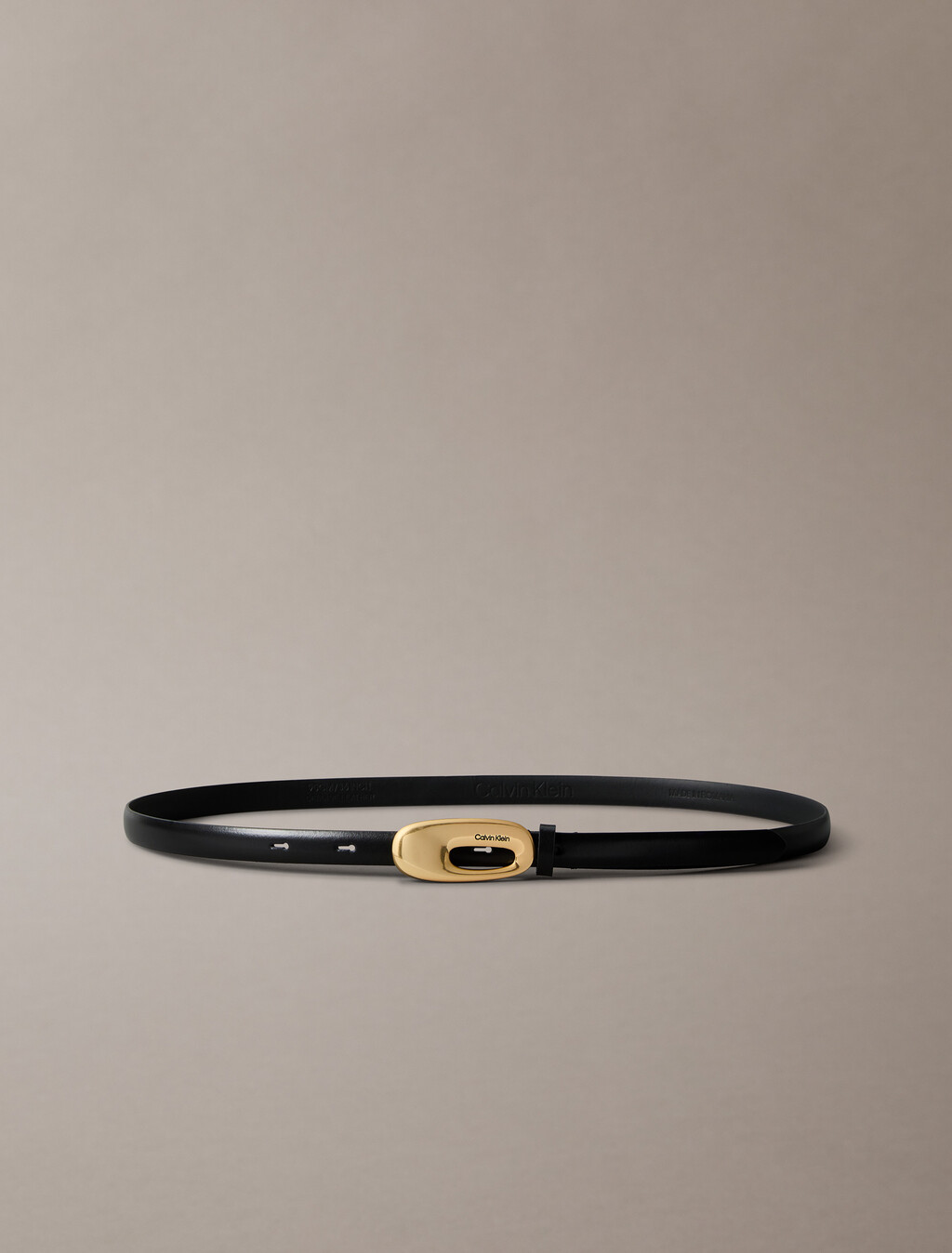 Full Grain Leather Skinny Chunky Buckle Belt, BLACK/ TUMBLED DEEP GOLD, hi-res