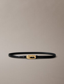 Full Grain Leather Skinny Chunky Buckle Belt, BLACK/ TUMBLED DEEP GOLD, hi-res