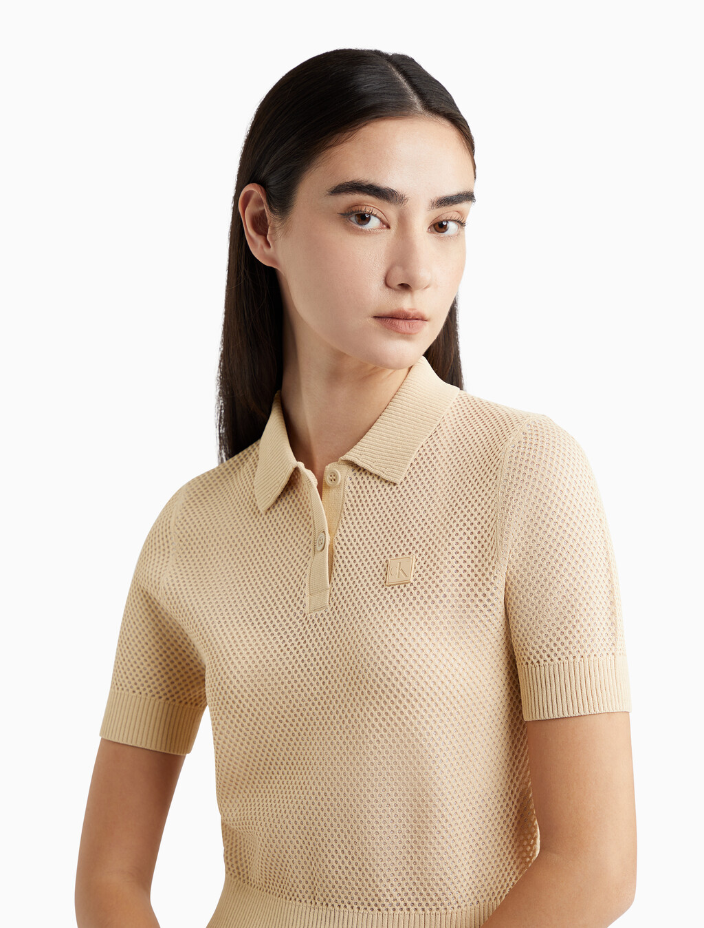 Second Skin Open Knit Polo, Warm Sand, hi-res