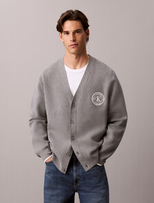 Varsity Logo Cardigan, Medium Grey Htr, hi-res