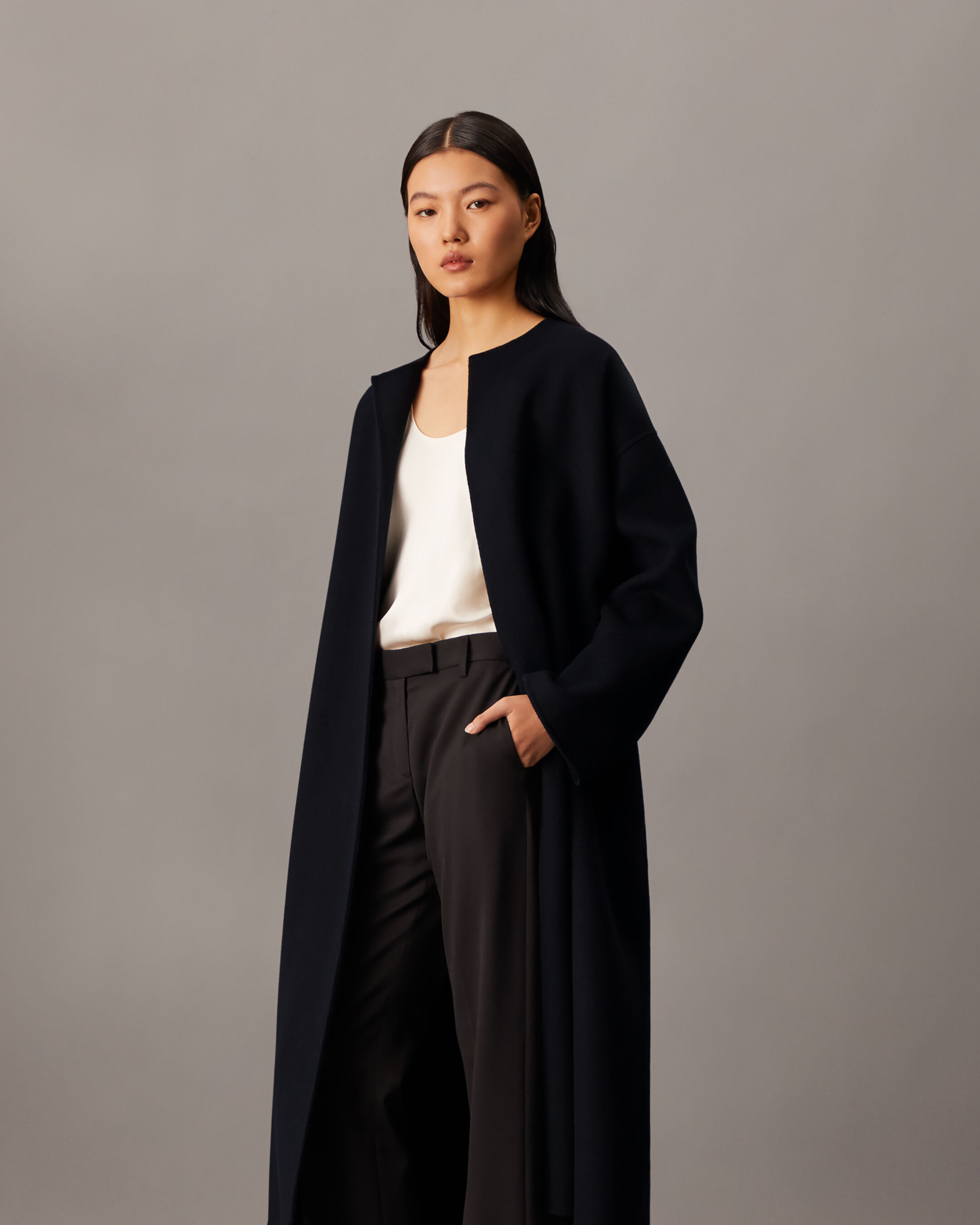 Collarless wool blend coat hotsell