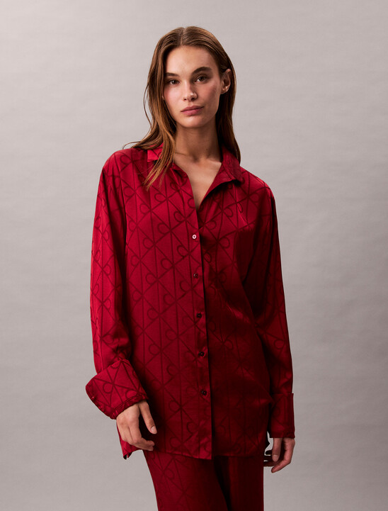Satin Sheen Print Pyjama Shirt