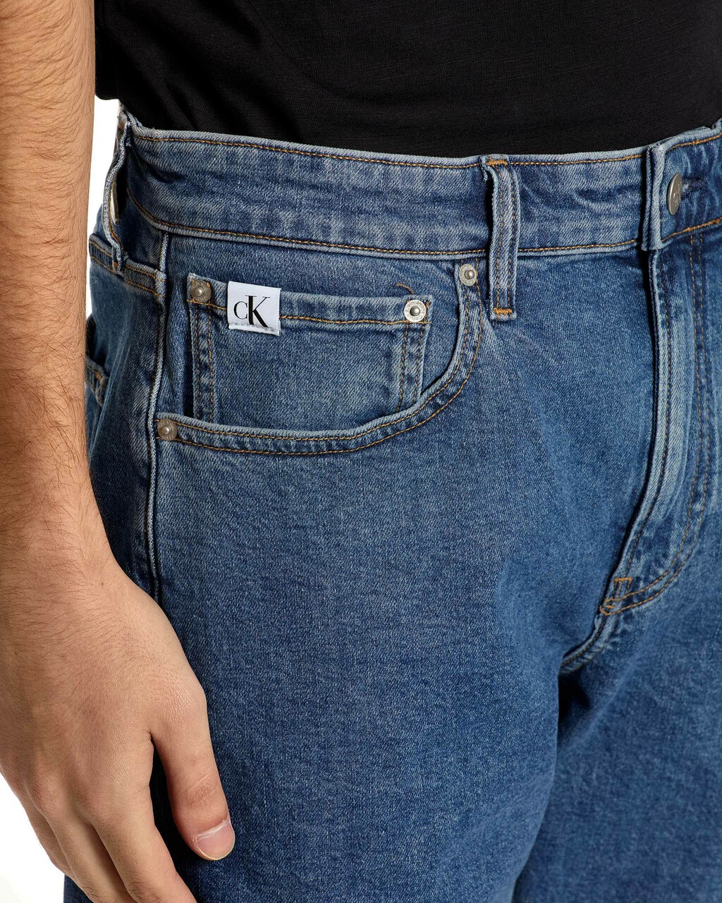 Smooth Cotton Denim Shorts, Med Blue Utility Pocket Label, hi-res
