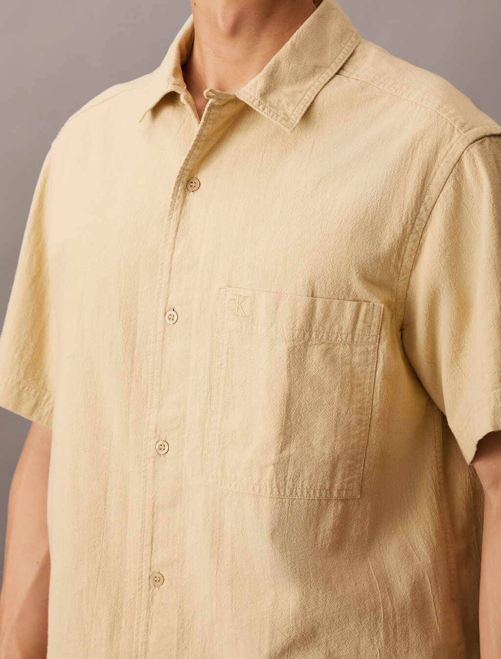 夏日工裝風紋理感棉質襯衫, Pale Khaki, hi-res
