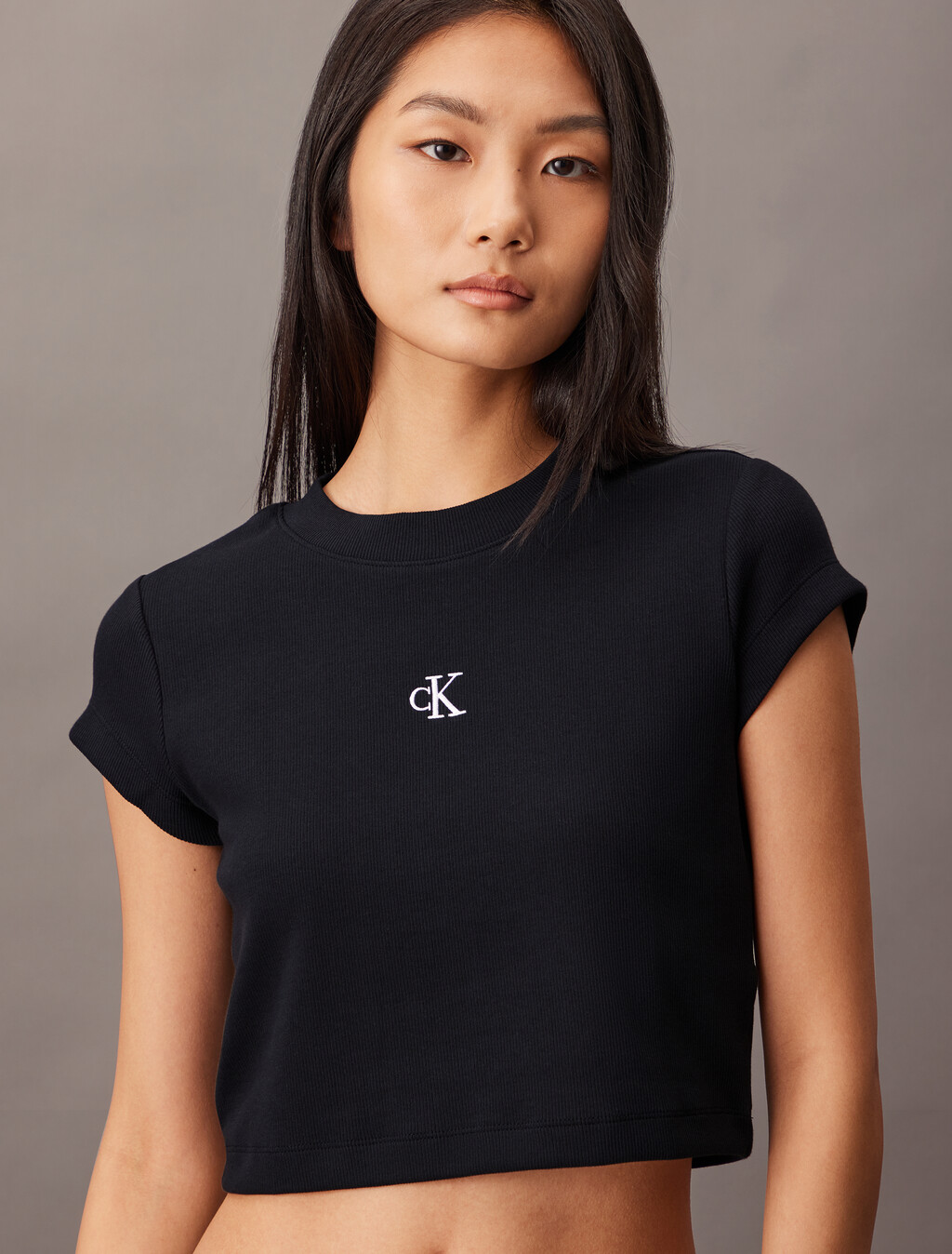 CK Logo Rib Knit Baby Tee, Black, hi-res