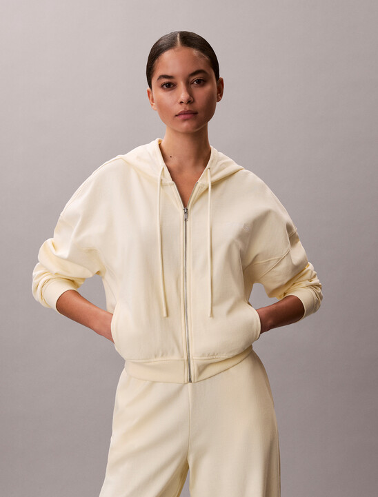 Logo Cotton Jersey Zip Thru Hoodie