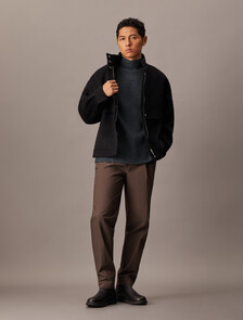 Woolen Rib Knit Mock Neck Sweater, Dark Cliff Htr, hi-res