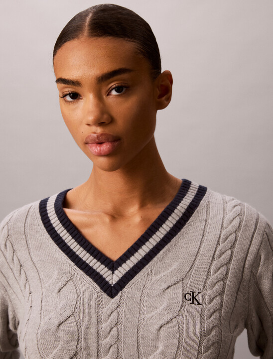 Cable Knit V-Neck Sweater