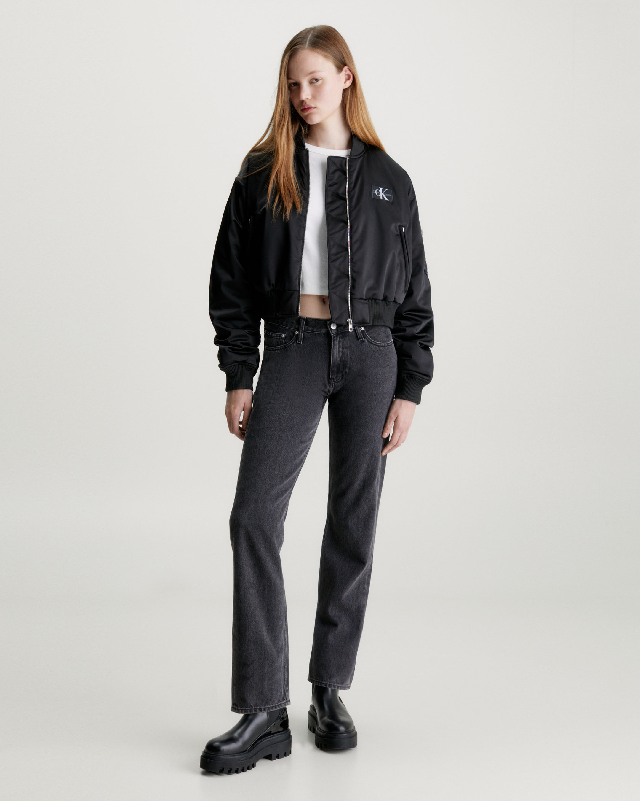 Cropped Satin Bomber Jacket black Calvin Klein Hong Kong