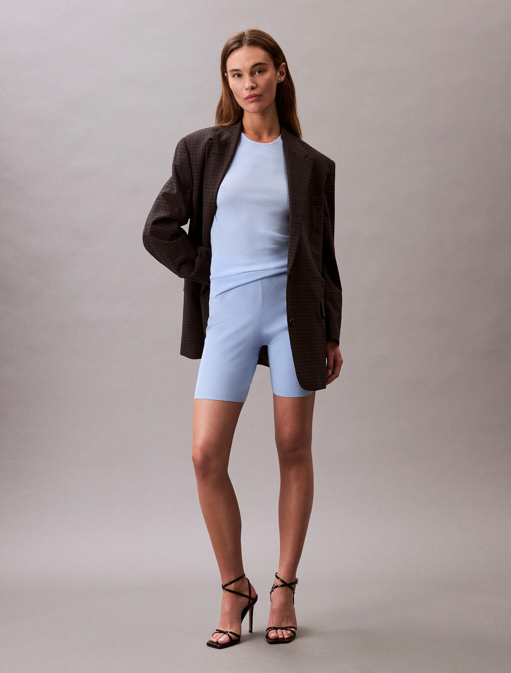 Viscose Blend Ribbed Bike Shorts, Cerulean, hi-res