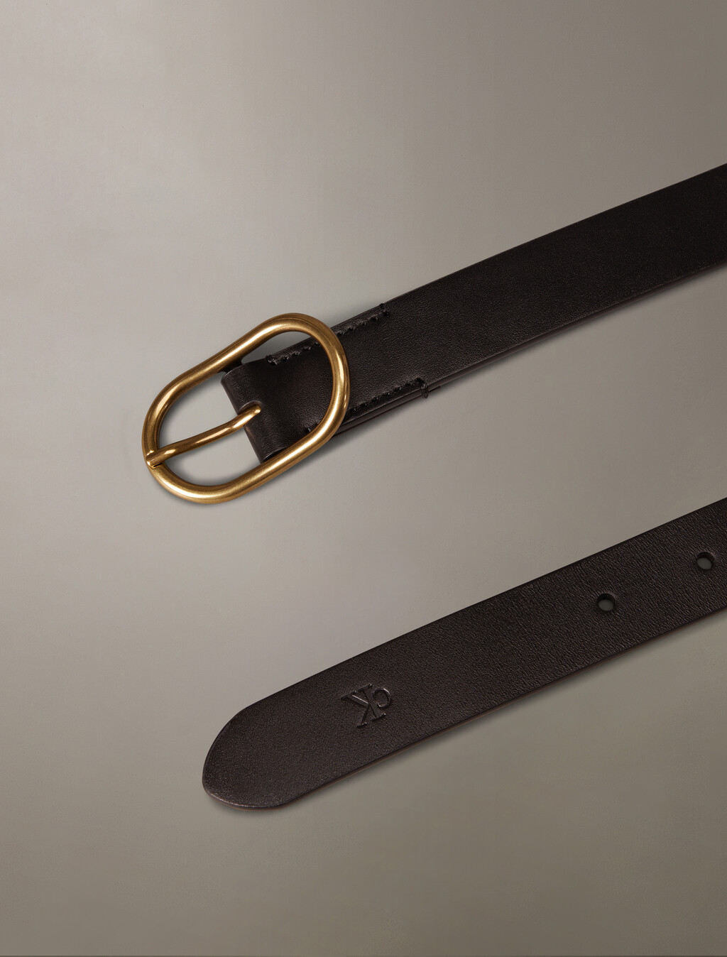 Oval Pin Buckle Leather Belt, Black, hi-res