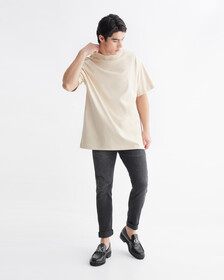 Leather Patch Relaxed Tee, Classic Beige, hi-res