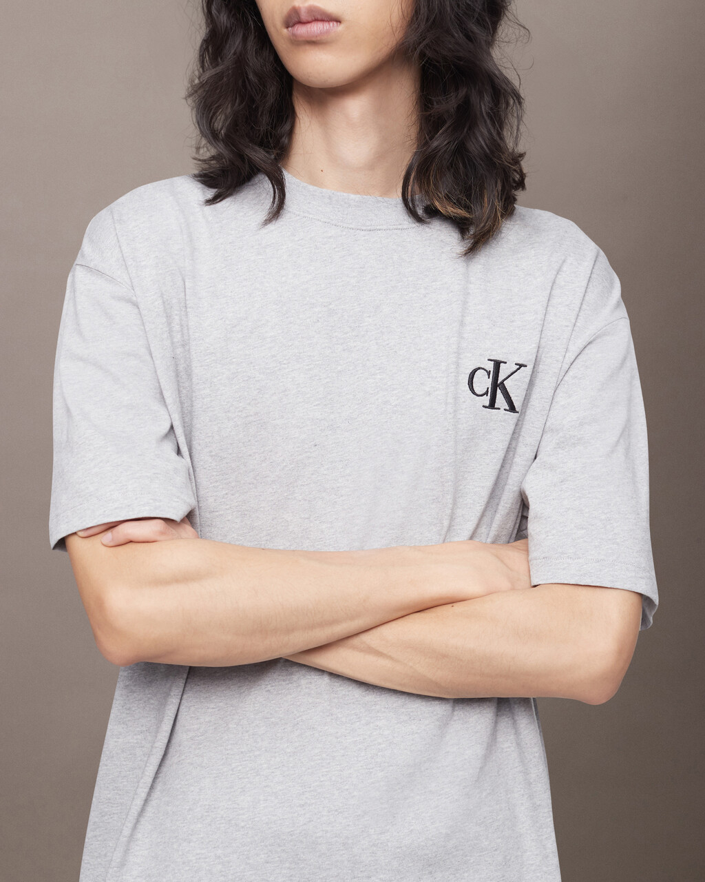 Calvin Logo Crew Neck Tee, Heroic Grey Heather, hi-res