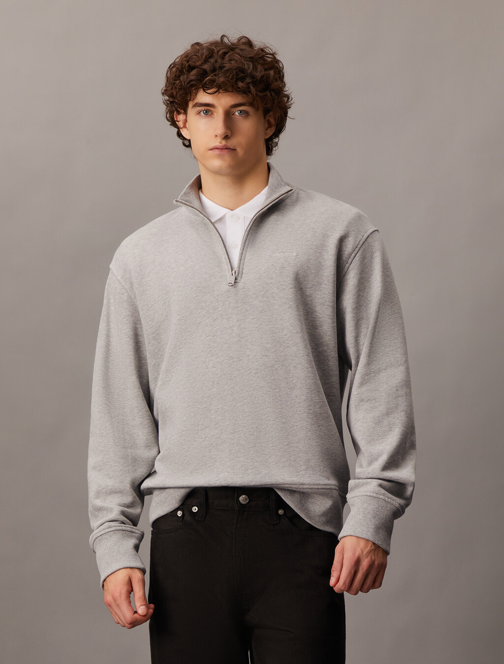 雪尼爾 Monogram 拉鍊領衛衣, Light Grey Heather, hi-res