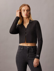 Milano Button Cropped Cardigan, Ck Black, hi-res