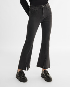 RECONSIDERED HIGH RISE FLARED JEANS, Wsh Blk Twt Side Lg Spl/Rwh, hi-res