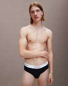 MODERN COTTON 彈力低腰三角褲（2 件組）, 1 Grey Heather / 1 Black, hi-res