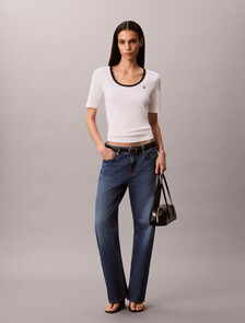 Slim Ribbed Open Back T-shirt, Bright White, hi-res