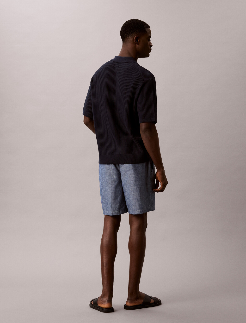 Cotton Chambray Drawstring Shorts, Blue Descent, hi-res