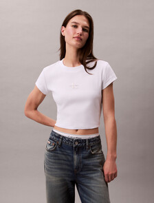 Slim Cropped Monogram T-shirt, Bright White, hi-res