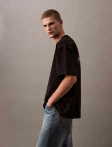Oversized Embossed Monogram Tee, Black, hi-res