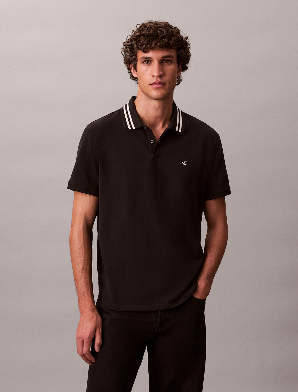 Monogram Logo Pique Tipped Classic Polo Shirt, Black, hi-res