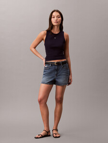Slim Waffle Racerback Top, Evening Blue, hi-res