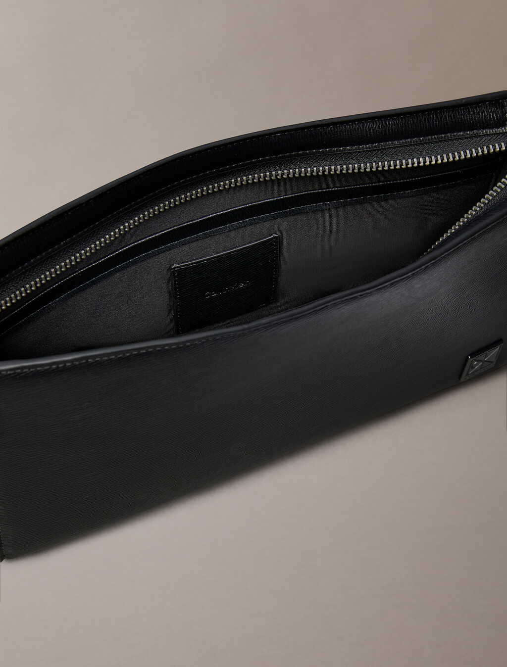 Saffiano Emblem Zip Pouch with Handle, Black, hi-res