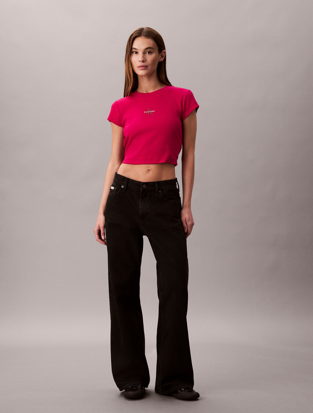Slim Cropped Monogram T-shirt, Petunia Pink, hi-res