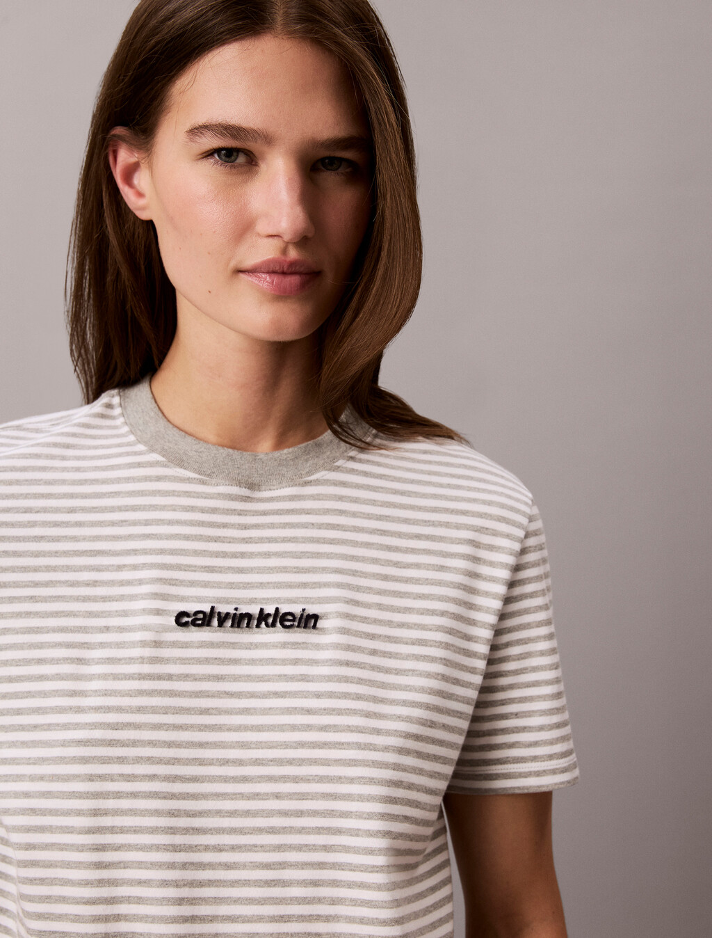 Classic Stripe Logo Print Tee, Grey Heather + Bright White Stripe, hi-res