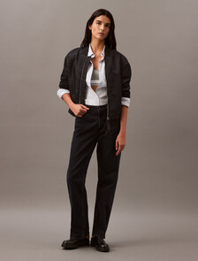 Padded Nylon Bomber Jacket, Black, hi-res