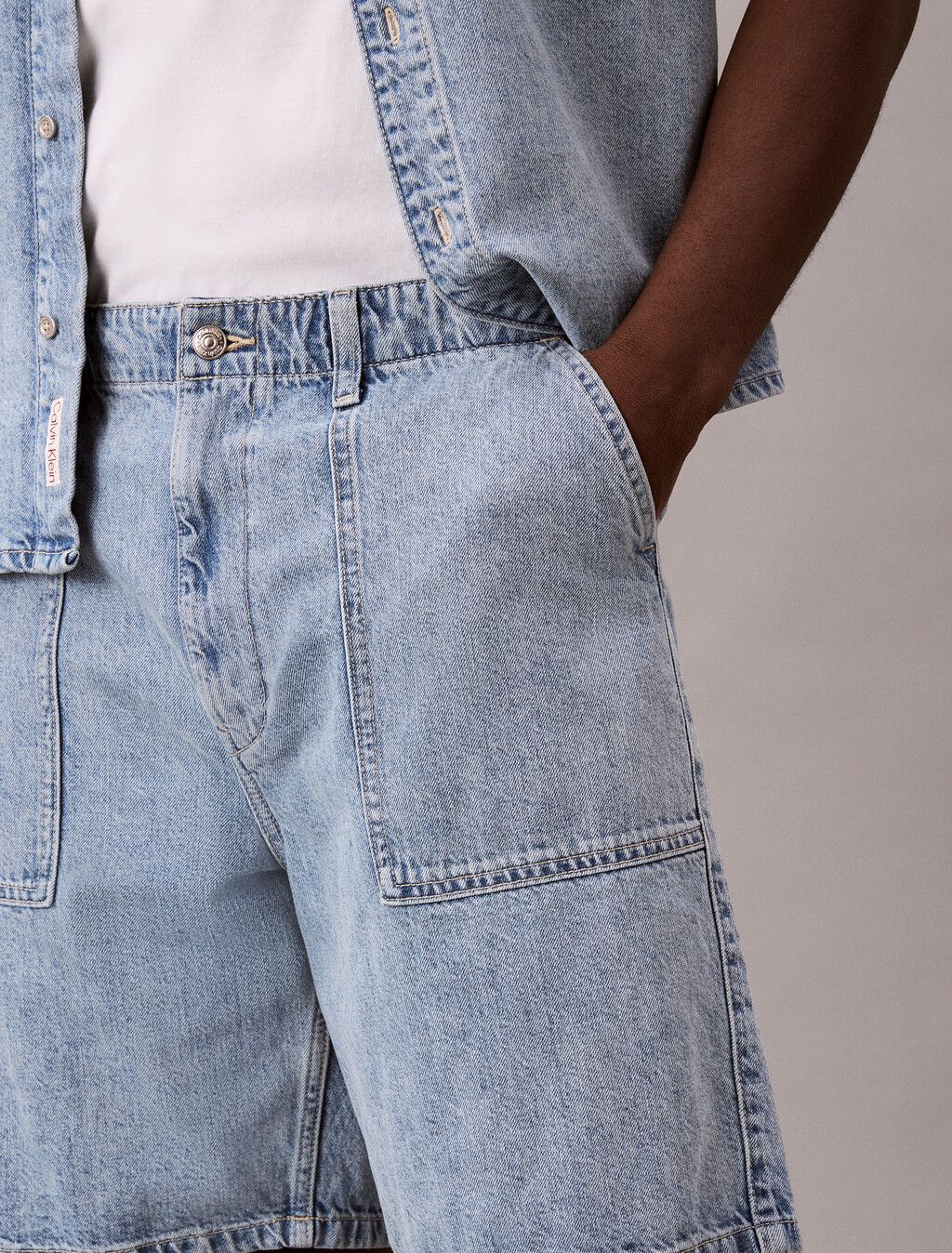 棉麻混紡牛仔短褲, SHALLOW TIDE, hi-res