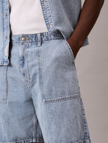 棉麻混紡牛仔短褲, SHALLOW TIDE, hi-res