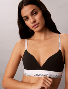 Icon Cotton Modal Lightly Lined Triangle Bralette, Black, hi-res