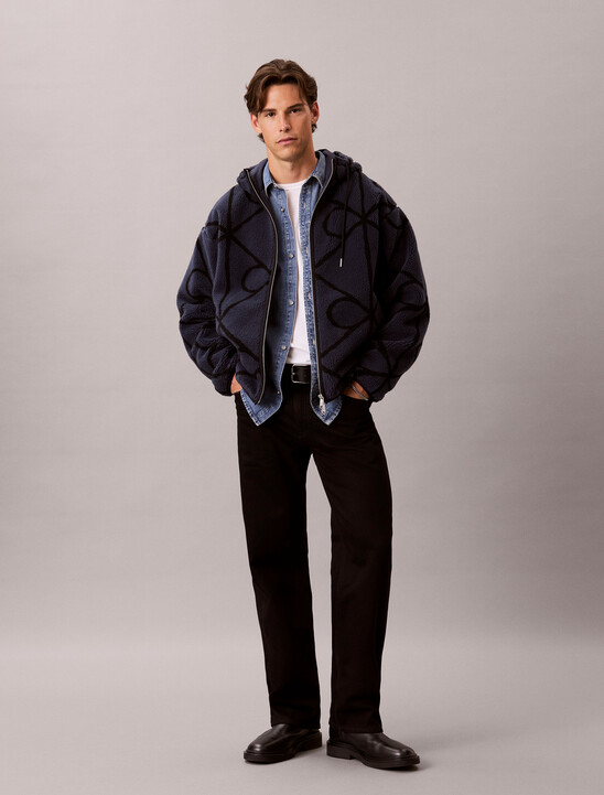 Sherpa Fleece Emblem Zip Hoodie
