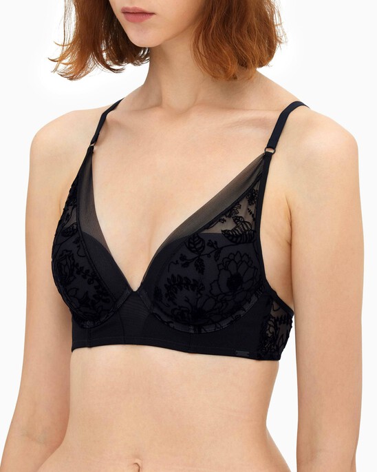 CK BLACK WILDFLOWER PUSH UP PLUNGE BRA