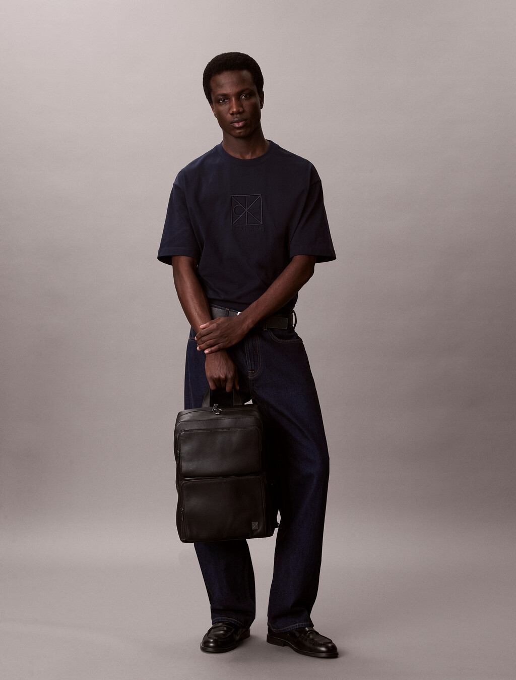 Slim Saffiano Emblem Logo Backpack, Black, hi-res