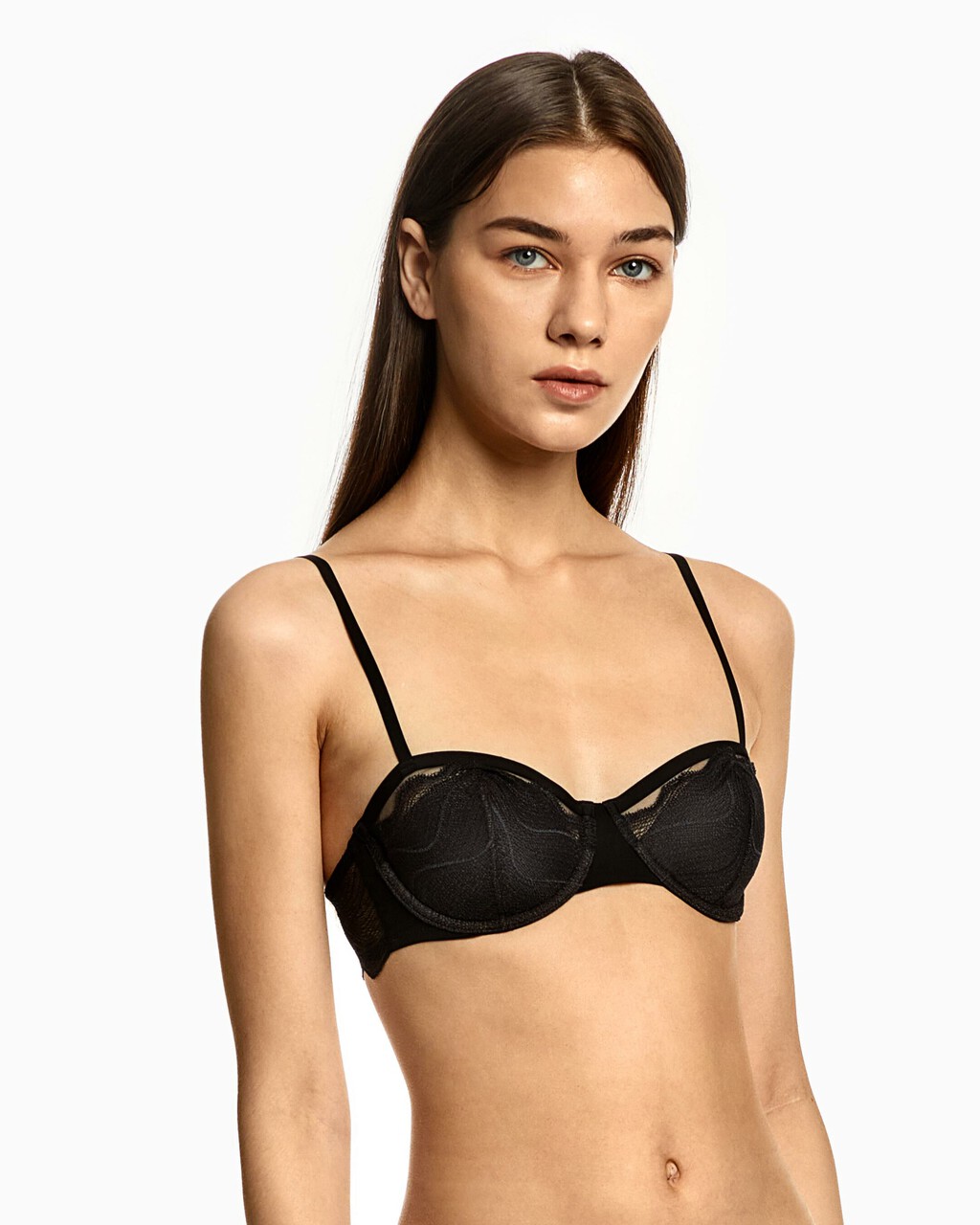 Lightly Lined Lace Balconette Bra, black