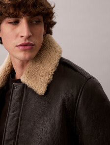Shearling Leather Flight Jacket, Black / Natural, hi-res